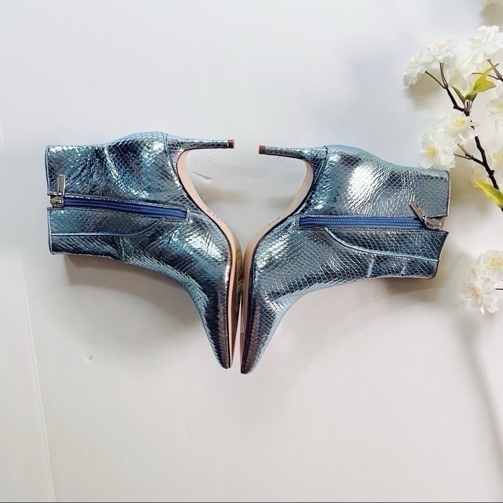 NEW Schutz Metallic Bette Ankle Bootie In Metallic Blue Leather - Picture 4 of 6